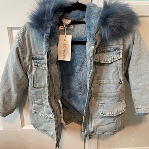Size 5T Alex & Nova Holly Oversized Denim Fur Hooded Winter Jacket